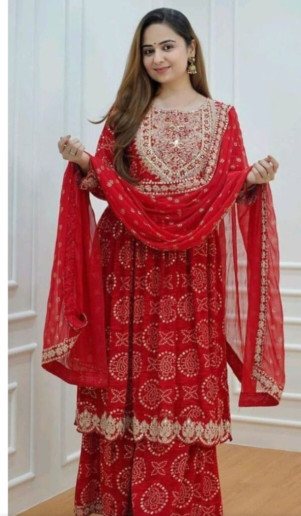 Floral embroidered flared suit with Dupatta