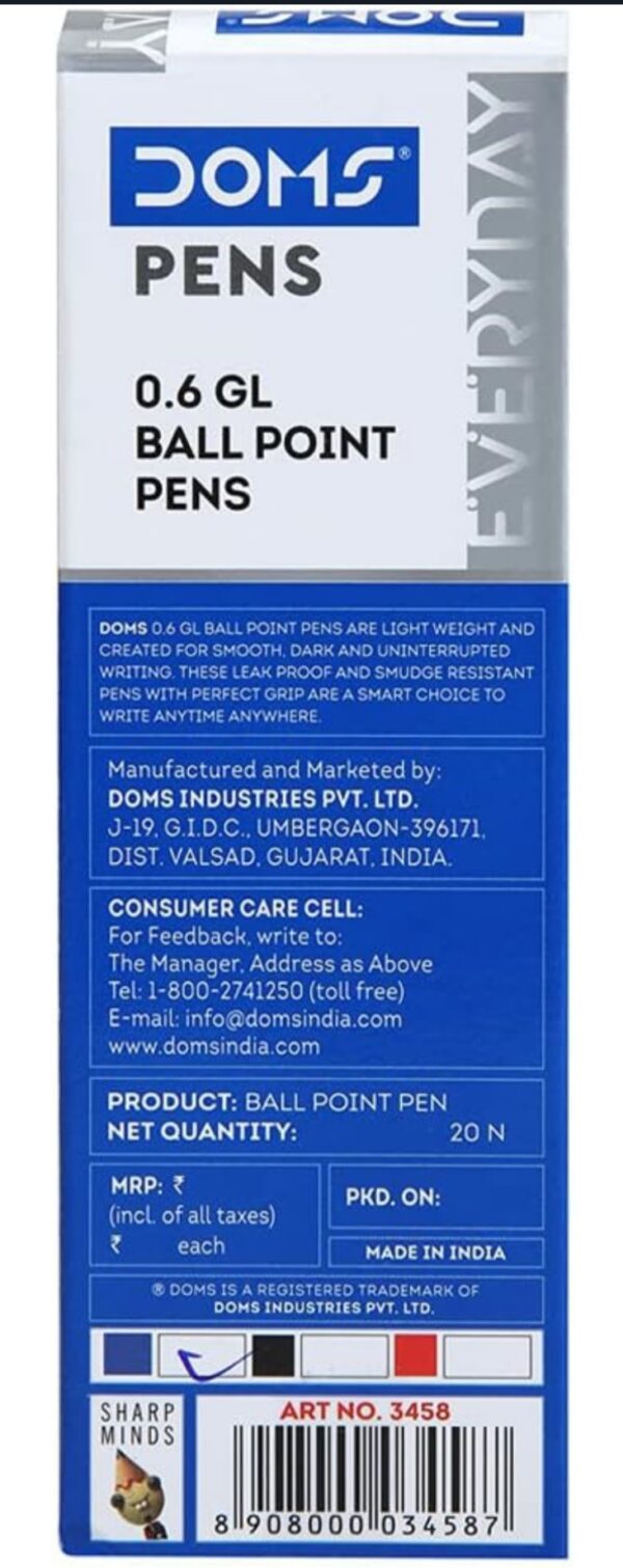 DOMS 0.6 GL BALL POINT BLUE PEN 20N CBD - Image 3