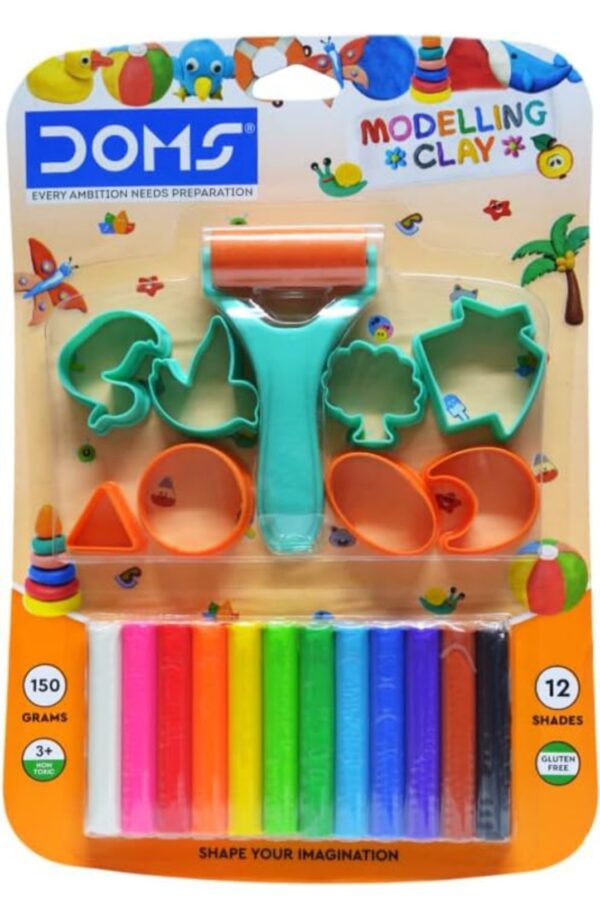 Doms modelling clay 12 Shade with 8shape Toys and 1Hand Roller