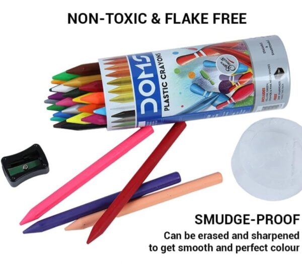 Doms plastic crayon 28 shades with 1 eraser+1 sharpener Tin box - Image 2