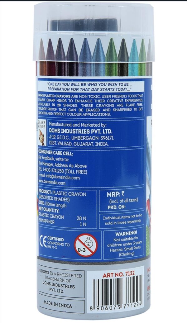 Doms plastic crayon 28 shades with 1 eraser+1 sharpener Tin box - Image 3