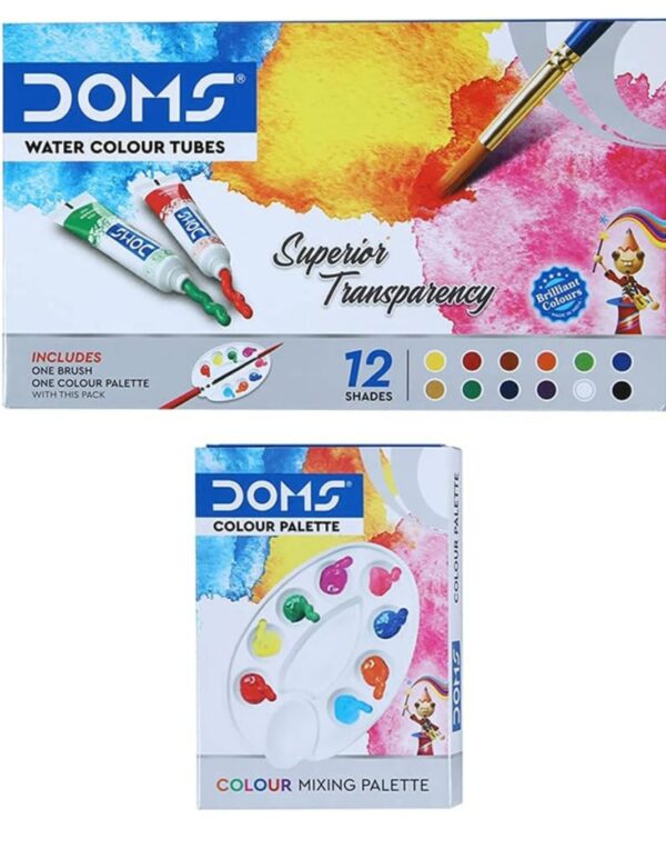 Doms Non-Toxic Water Colour Tube Set (12 Assorted Shades, 1 Paint Brush & 1 Palette)