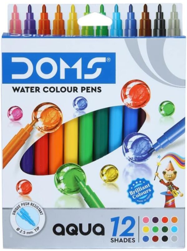 doms Aqua 12 Water Colour pens Sketch pens - Multi Color