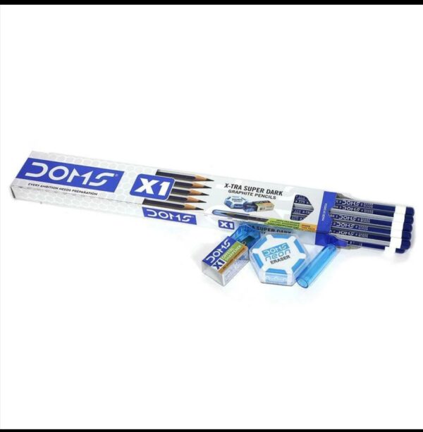 Doms X1 X-Tra Super Dark Pencil (10) With 1 Sharpener + 1 Eraser+1cap - Image 2