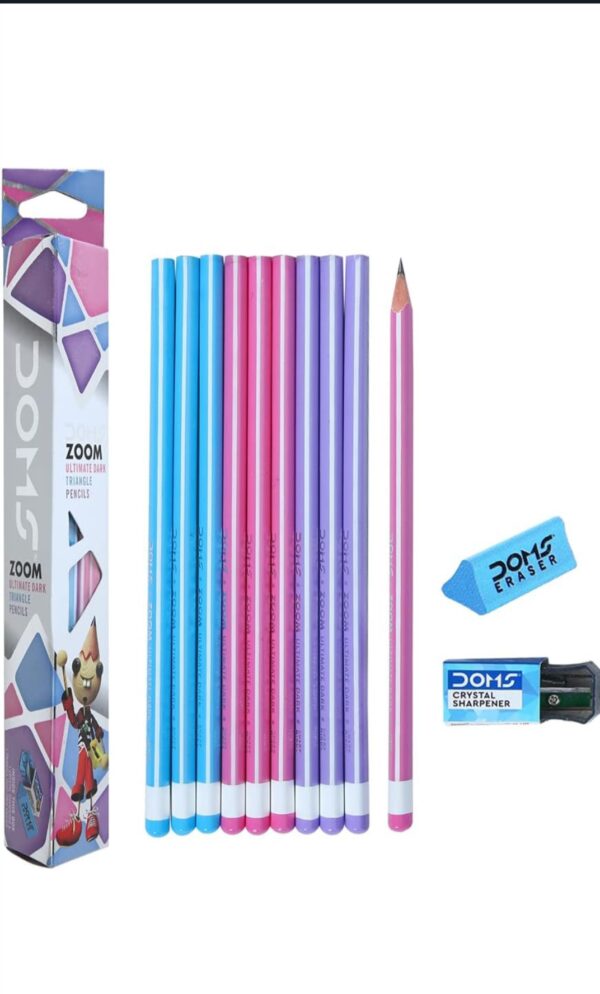 Doms Zoom Ultimate Dark Pencil Triangular shape 20 Pencils, 1 Crystal Sharpener, 1 Triangle Eraser