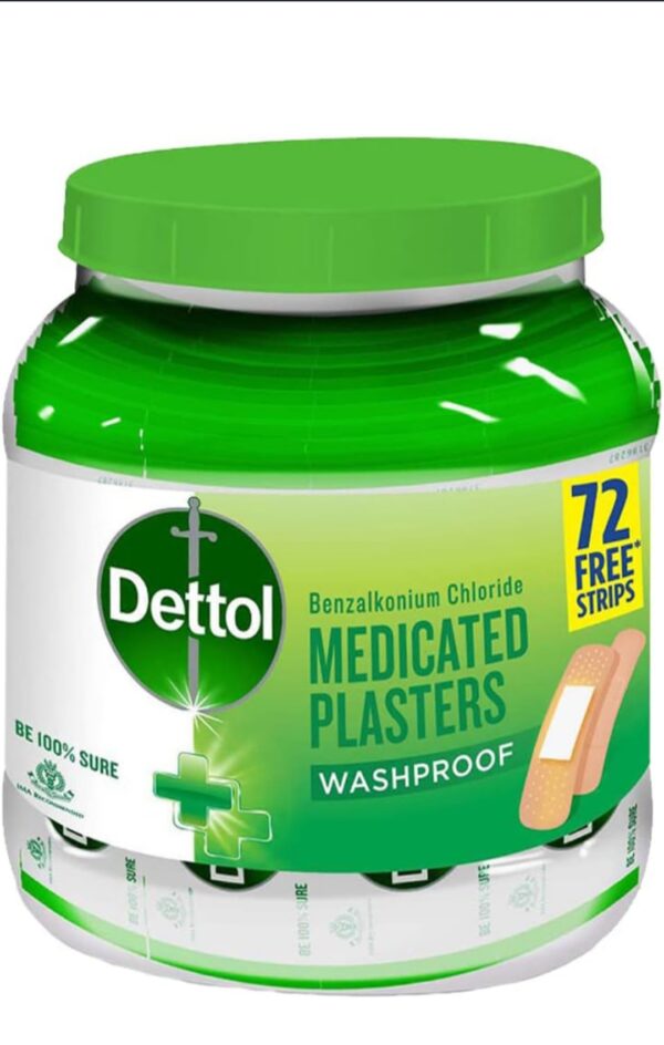 Dettol Medicated Plaster for Antiseptic and First Aid, Waterproof (Jar of 100+72 plasters)