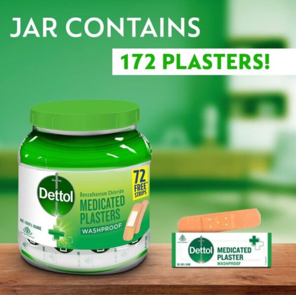 Dettol Medicated Plaster for Antiseptic and First Aid, Waterproof (Jar of 100+72 plasters) - Image 4