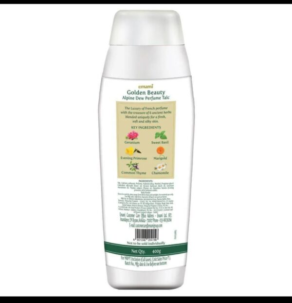Emami Golden Beauty Alpine Dew Perfume Talc 400g - Image 2
