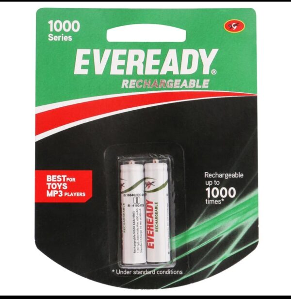 Eveready 1000 Series Rechargeable AAA Batteries (Pack of 2)