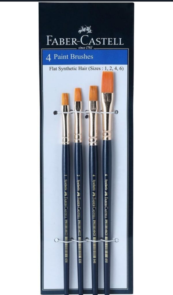 Faber-Castell Synthetic Hair Flat Assorted Paint Brush, Set of 4