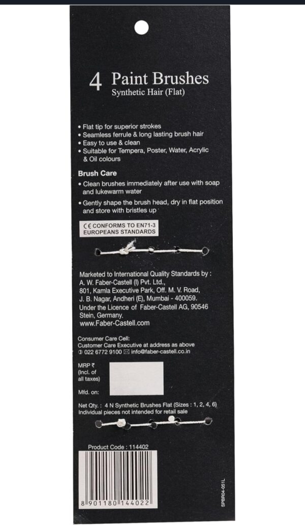 Faber-Castell Synthetic Hair Flat Assorted Paint Brush, Set of 4 - Image 2