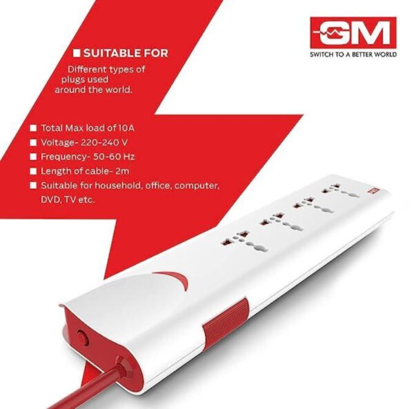 GM E-Book 4+1 Power Strip 250 VLT Red and White - Image 2