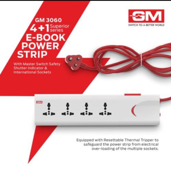 GM E-Book 4+1 Power Strip 250 VLT Red and White