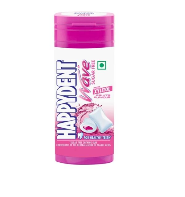 Happydent Wave Xylitol Sugar‑Free Fruits Flavour Chewing Gum – 28.9 g pocket bottle