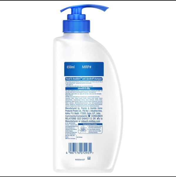 Head & Shoulders Smooth & Silky Anti‑Dandruff Shampoo – 650 ml PET bottle. - Image 2