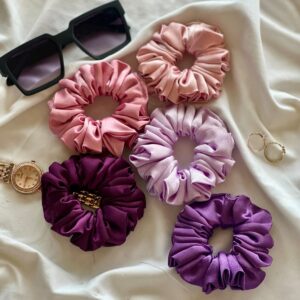 "Luxury Satin Scrunchies Set for Women & Girls – Soft, Gentle Hair Accessories, No Damage, Ideal for Thick & Curly Hair, Stylish Pink & Purple Colours"